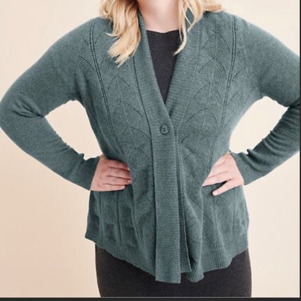 Ryllace 100% Cashmere Sweater Cardigan 1X Green